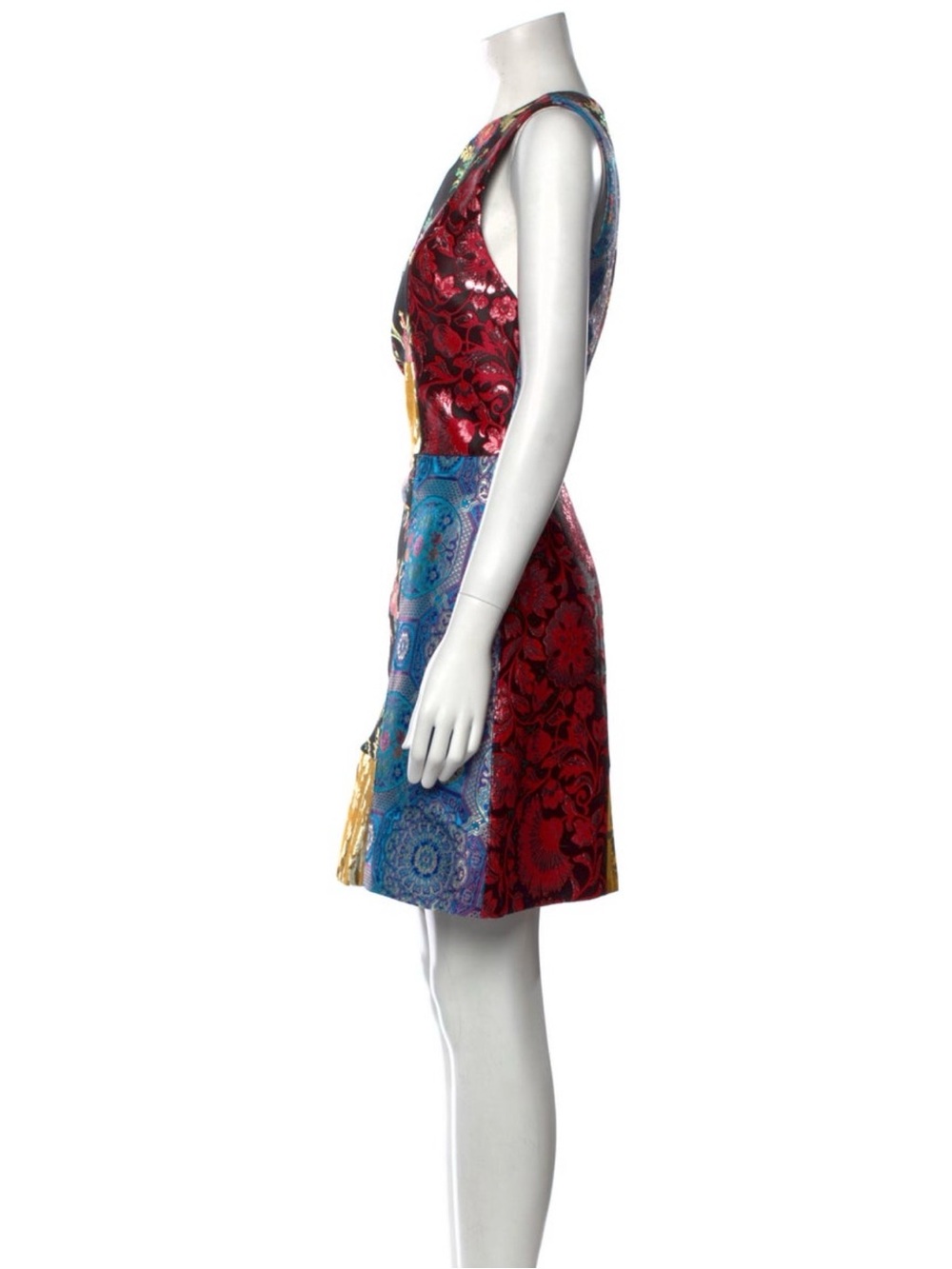 Alice + Olivia Multicolor Floral Patchwork Brocade Sleeveless A-line Dress - Picture 2 of 3